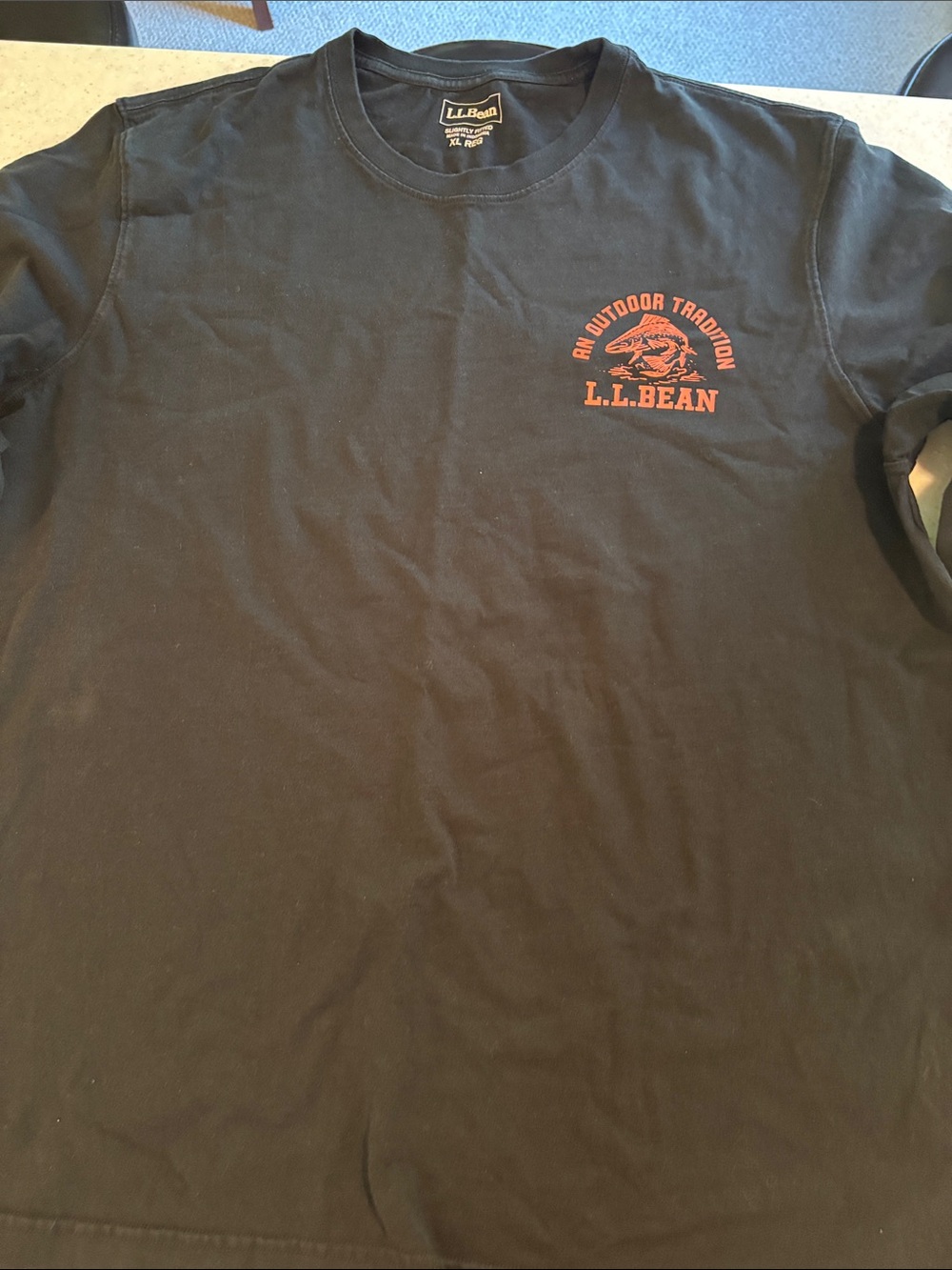 L.L. Bean Organic Cotton Black Short-Sleeve Tee with Orange Outdoor Logo